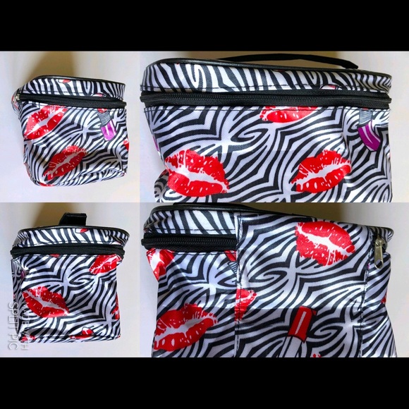 NEW Makeup Bag Cosmetic Travel Zebra Print Lipsticks Lips 7 3/4” x 5” x 4” NWOT - Picture 4 of 12